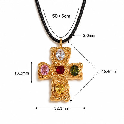 Collar Cruz Circón Multicolor / Blanco