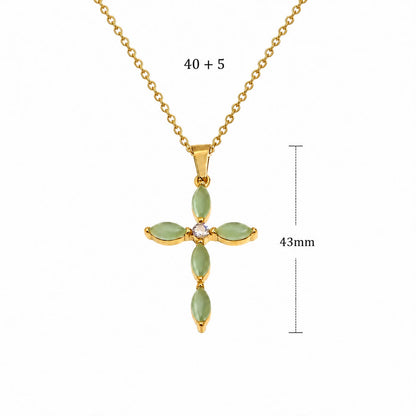Collar Cruz Aventurina Verde