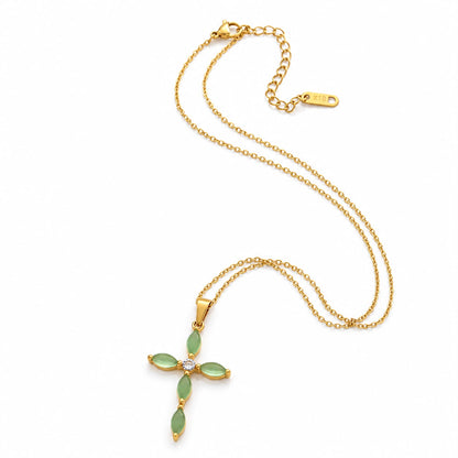 Collar Cruz Aventurina Verde