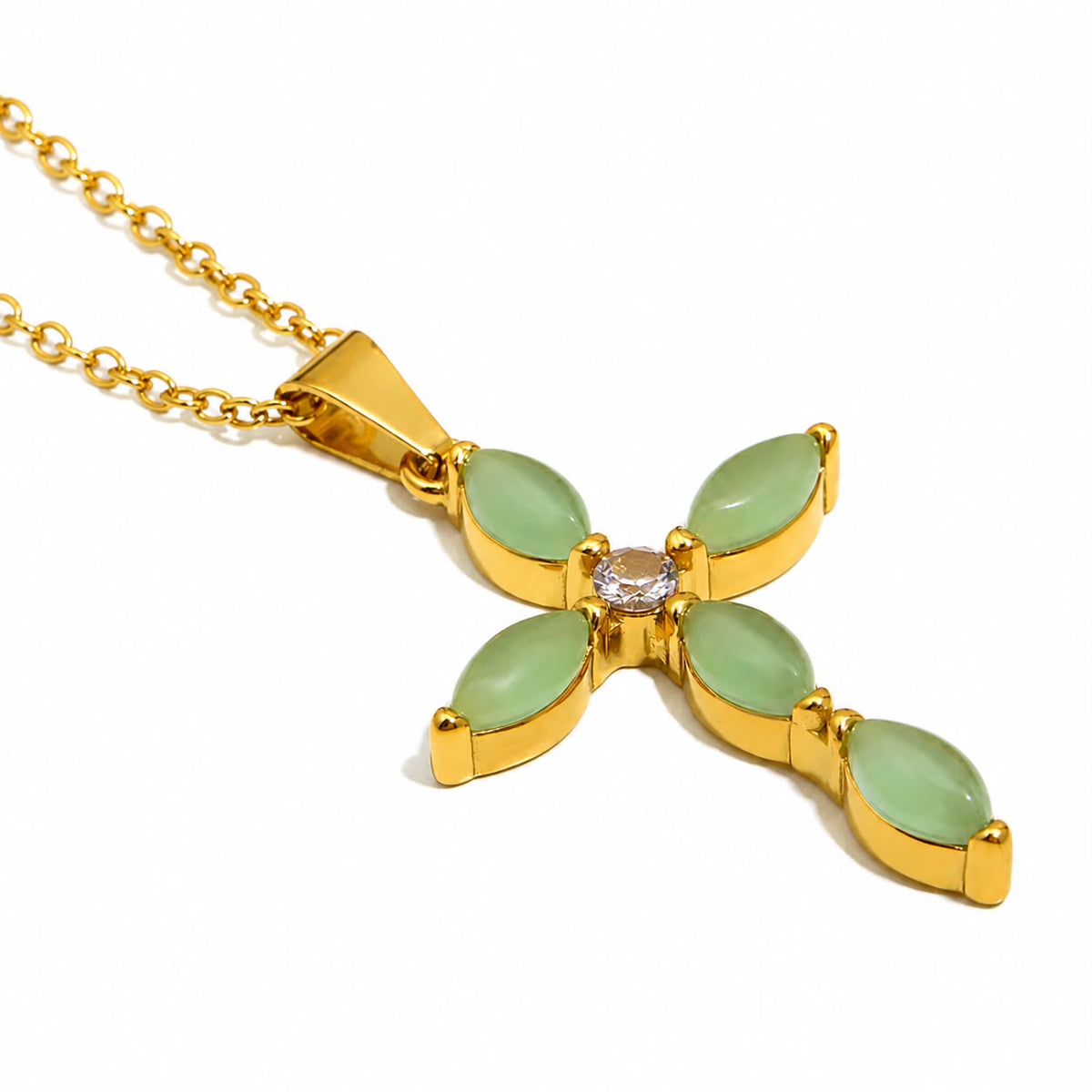 Collar Cruz Aventurina Verde