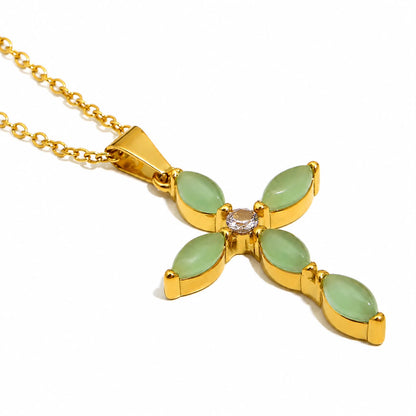 Collar Cruz Aventurina Verde